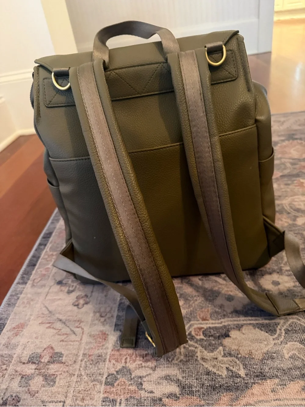 Olive Green Leather Diaper Bag - Freshly Picked